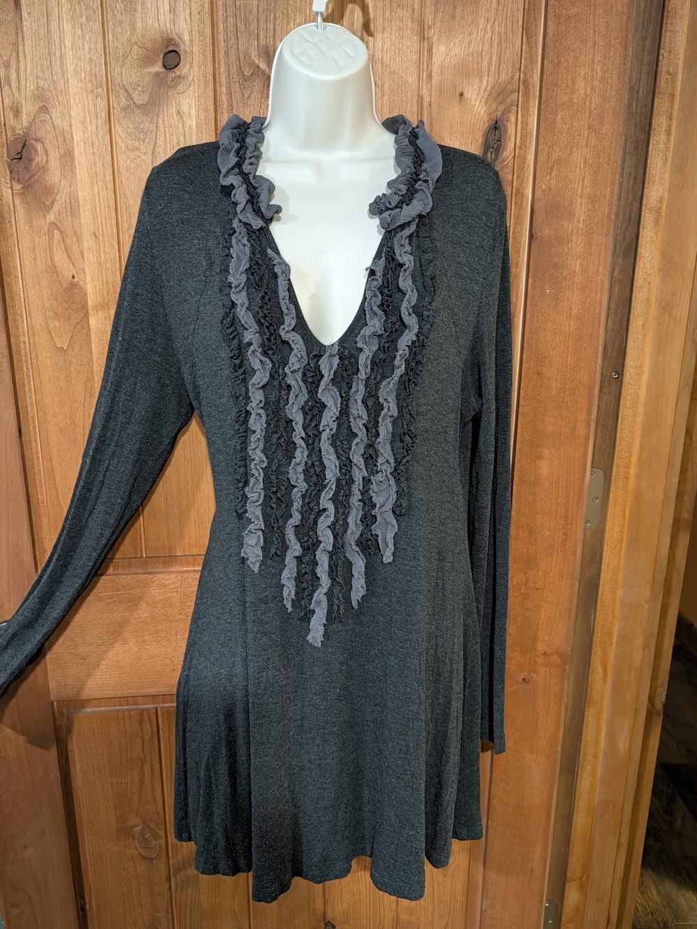 Karen Kane Black Long-Sleeve Ruffle V-Neck Tunic Dress